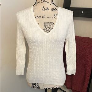 Express Y2K White Knit Pullover V-Neck Sweater Preppy Academia Collegiate